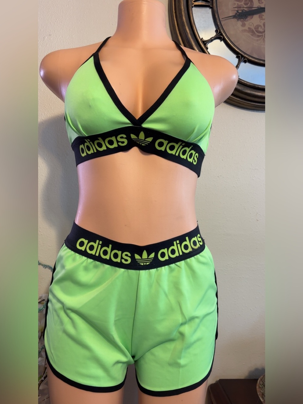 adidas Neon Green & Black Bralette and Short Set